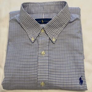 NEW Ralph Lauren Men's XL Blue and White Plaid Long Sleeve Button Up Shirt
